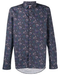 dunkelblaues Langarmhemd mit Blumenmuster von PS Paul Smith
