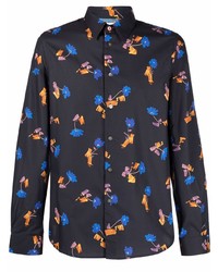 dunkelblaues Langarmhemd mit Blumenmuster von PS Paul Smith