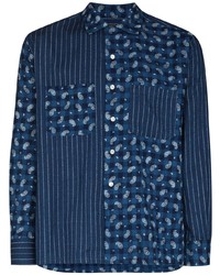 dunkelblaues Langarmhemd mit Flicken von Beams Plus