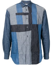 dunkelblaues Langarmhemd mit Flicken von Comme Des Garcons SHIRT