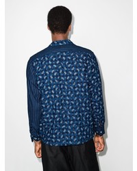 dunkelblaues Langarmhemd mit Flicken von Beams Plus
