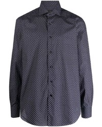 dunkelblaues Langarmhemd mit geometrischem Muster von Barba