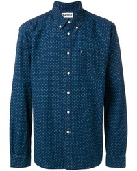 dunkelblaues Langarmhemd mit geometrischem Muster von Barbour