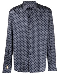 dunkelblaues Langarmhemd mit geometrischem Muster von Billionaire