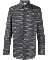 dunkelblaues Langarmhemd mit geometrischem Muster von Brioni
