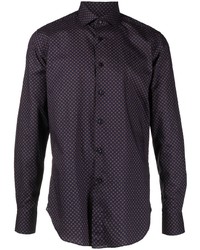dunkelblaues Langarmhemd mit geometrischem Muster von Dell'oglio