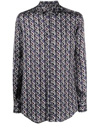 dunkelblaues Langarmhemd mit geometrischem Muster von Dolce & Gabbana
