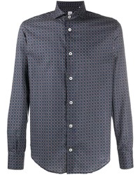 dunkelblaues Langarmhemd mit geometrischem Muster von Eleventy
