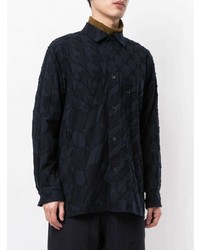 dunkelblaues Langarmhemd mit geometrischem Muster von Issey Miyake