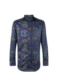 dunkelblaues Langarmhemd mit geometrischem Muster von Etro