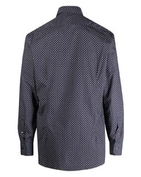 dunkelblaues Langarmhemd mit geometrischem Muster von Barba