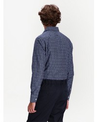dunkelblaues Langarmhemd mit geometrischem Muster von BOSS