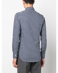 dunkelblaues Langarmhemd mit geometrischem Muster von Canali