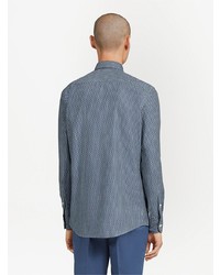 dunkelblaues Langarmhemd mit geometrischem Muster von Ermenegildo Zegna