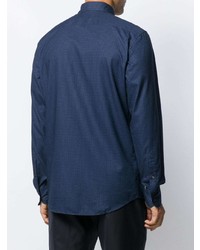 dunkelblaues Langarmhemd mit geometrischem Muster von Ermenegildo Zegna