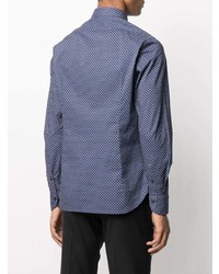 dunkelblaues Langarmhemd mit geometrischem Muster von Tintoria Mattei