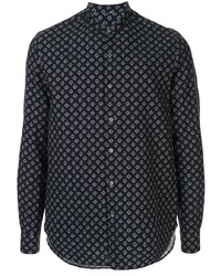 dunkelblaues Langarmhemd mit geometrischem Muster von Giorgio Armani