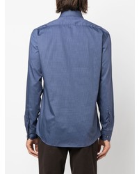 dunkelblaues Langarmhemd mit geometrischem Muster von Z Zegna