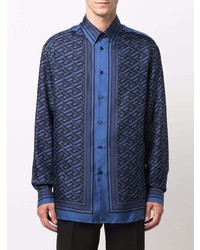 dunkelblaues Langarmhemd mit geometrischem Muster von Versace