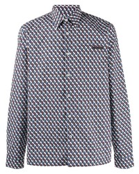 dunkelblaues Langarmhemd mit geometrischem Muster von Prada