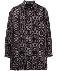 dunkelblaues Langarmhemd mit geometrischem Muster von Qasimi