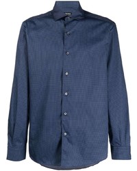 dunkelblaues Langarmhemd mit geometrischem Muster von Z Zegna
