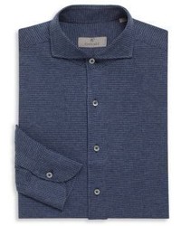 dunkelblaues Langarmhemd mit Hahnentritt-Muster