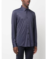 dunkelblaues Langarmhemd mit Hahnentritt-Muster von BOSS