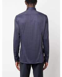 dunkelblaues Langarmhemd mit Hahnentritt-Muster von BOSS