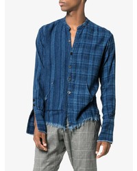 dunkelblaues Langarmhemd mit Karomuster von Greg Lauren