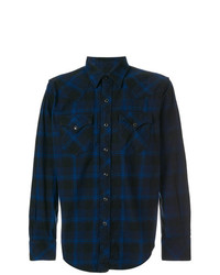 dunkelblaues Langarmhemd mit Karomuster von Engineered Garments