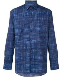 dunkelblaues Langarmhemd mit Karomuster von Prada