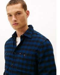 dunkelblaues Langarmhemd mit Karomuster von Tommy Hilfiger