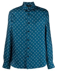dunkelblaues Langarmhemd mit Paisley-Muster von Amiri