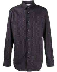 dunkelblaues Langarmhemd mit Paisley-Muster von Brioni