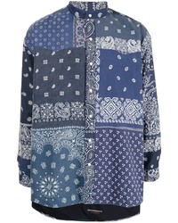 dunkelblaues Langarmhemd mit Paisley-Muster von Children Of The Discordance