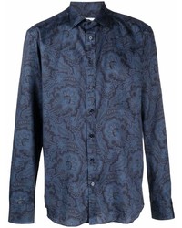 dunkelblaues Langarmhemd mit Paisley-Muster von Etro