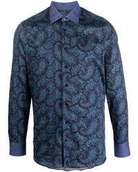 dunkelblaues Langarmhemd mit Paisley-Muster von Etro