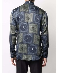 dunkelblaues Langarmhemd mit Paisley-Muster von Billionaire