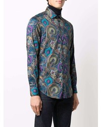 dunkelblaues Langarmhemd mit Paisley-Muster von Etro