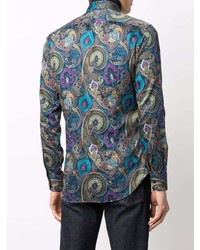 dunkelblaues Langarmhemd mit Paisley-Muster von Etro