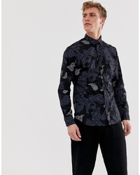 dunkelblaues Langarmhemd mit Paisley-Muster von Jack & Jones