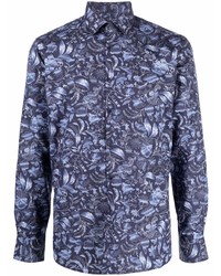dunkelblaues Langarmhemd mit Paisley-Muster von Karl Lagerfeld