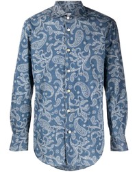 dunkelblaues Langarmhemd mit Paisley-Muster von Kiton