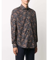 dunkelblaues Langarmhemd mit Paisley-Muster von Eleventy
