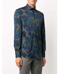 dunkelblaues Langarmhemd mit Paisley-Muster von Etro