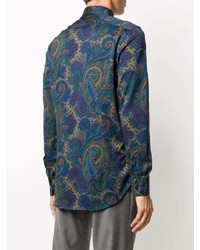 dunkelblaues Langarmhemd mit Paisley-Muster von Etro