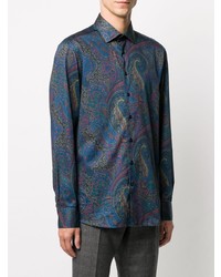 dunkelblaues Langarmhemd mit Paisley-Muster von Etro