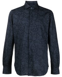 dunkelblaues Langarmhemd mit Paisley-Muster von Orian