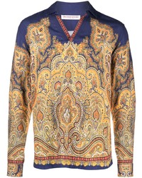 dunkelblaues Langarmhemd mit Paisley-Muster von Orlebar Brown